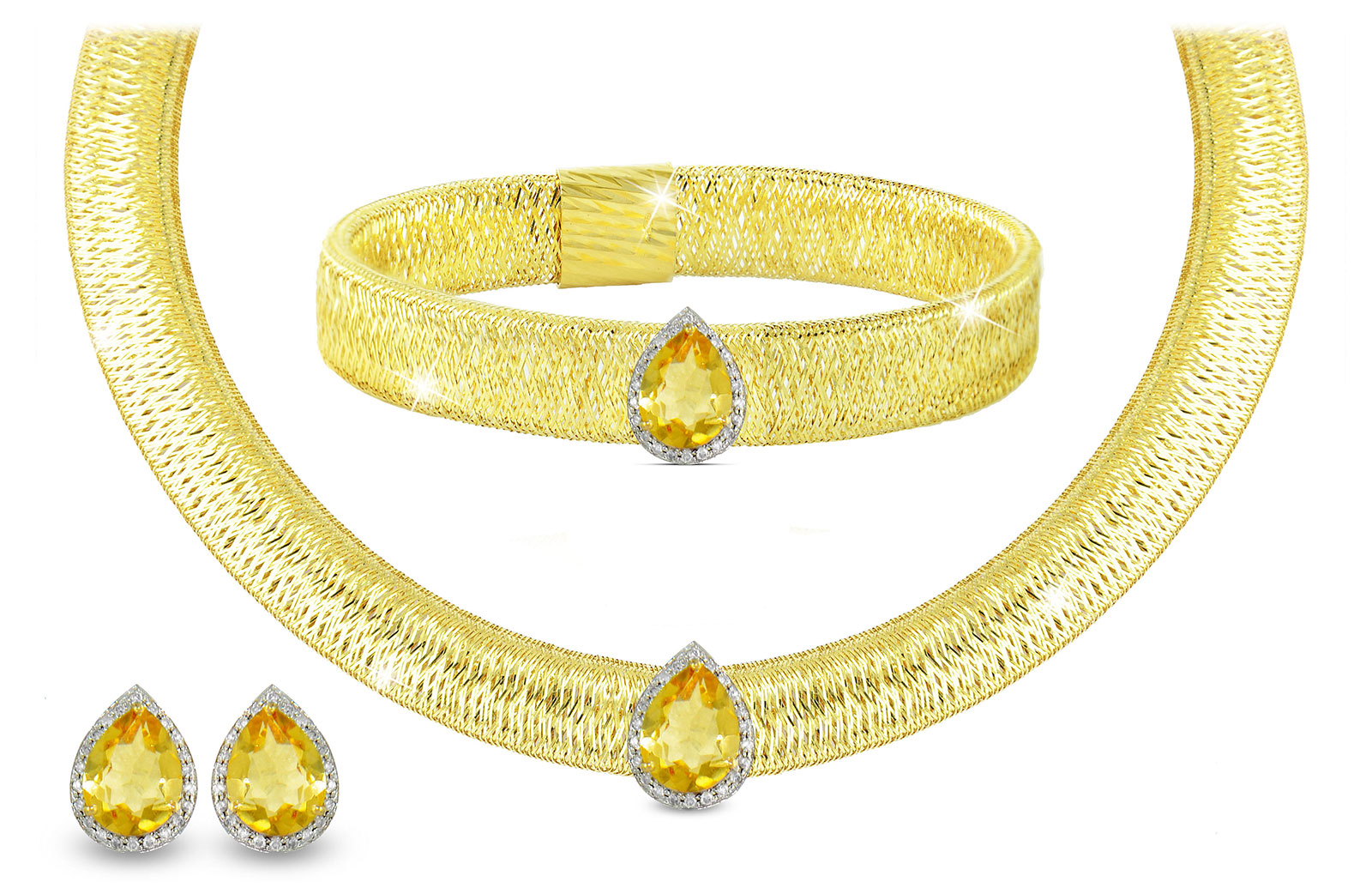 Vera Perla 18K Gold 0.48ct Diamonds, Citrine Jewelry Set - 3 pcs.